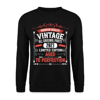 2021 Year of birth Born Birthday Vintage - Unisex Sweatshirt - black - Front - Alina (178cm) & Michal (187cm)