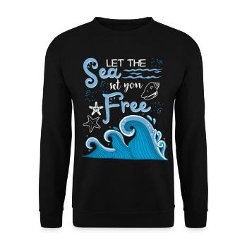 Ocean-Sea, Typography Saying, Waves, Starfish - Unisex Sweatshirt - black - Front - Alina (178cm) & Michal (187cm)