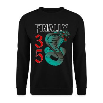 35 Jahre alt, Geburtsspruch - Unisex Pullover - Schwarz - Vorne - Alina (178cm) & Michal (187cm)