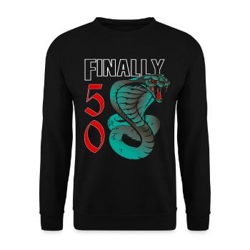50 Jahre alt, Geburtsspruch - Unisex Pullover - Schwarz - Vorne - Alina (178cm) & Michal (187cm)