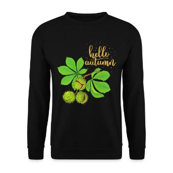 Hello-Autumn Herbst-Saison Rosskastanie Kastanie - Unisex Pullover - Schwarz - Vorne - Alina (178cm) & Michal (187cm)
