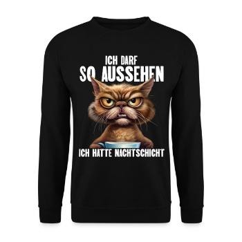 Ich Darf So Aussehen Ich Hatte Nachtschicht - Unisex Pullover - Schwarz - Vorne - Alina (178cm) & Michal (187cm)