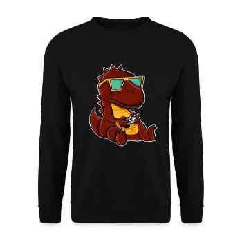 T-Rex Gamer Gaming Zocken Zocker - Unisex Pullover - Schwarz - Vorne - Alina (178cm) & Michal (187cm)