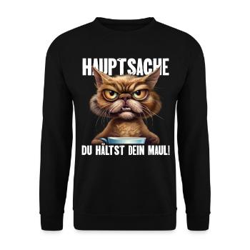Hauptsache Du Hälst Dein Maul - Unisex Pullover - Schwarz - Vorne - Alina (178cm) & Michal (187cm)