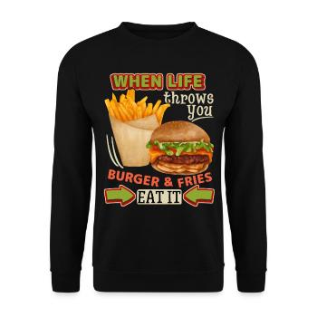 Burger-cheeseburger frites, drôle de dicton - Sweat-shirt Unisexe - noir - Devant - Alina (178cm) & Michal (187cm)