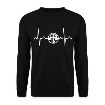 Straßenbauer Zunftzeichen Straßenbau Herzschlag - Unisex Pullover - Schwarz - Vorne - Alina (178cm) & Michal (187cm)
