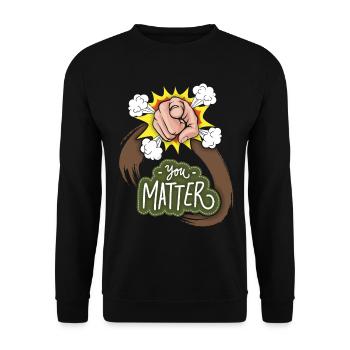 Motivation-Inspiration Zeigefinger Spruch, Comic - Unisex Pullover - Schwarz - Vorne - Alina (178cm) & Michal (187cm)