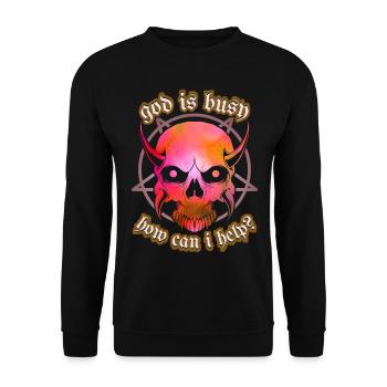 Funny saying with devil baphomet, pentagram - Unisex Sweatshirt - black - Front - Alina (178cm) & Michal (187cm)