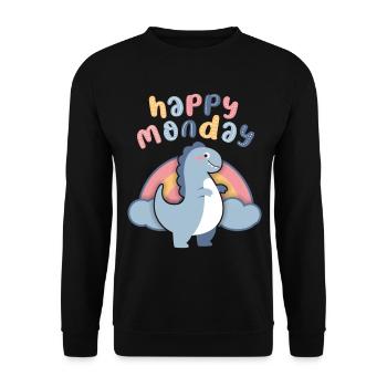 Kawaii Dinosaur Rainbow, Happy-Monday Saying - Unisex Sweatshirt - black - Front - Alina (178cm) & Michal (187cm)