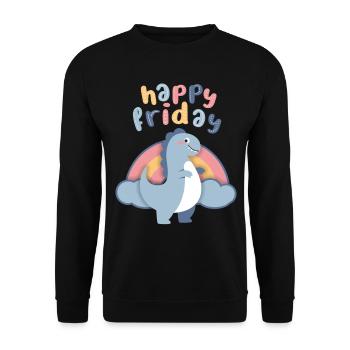 Dinosaures kawaii. Arc-en-ciel, Happy-Friday - Sweat-shirt Unisexe - noir - Devant - Alina (178cm) & Michal (187cm)