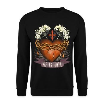 Jesus Christus, Herz-Jesu, Dornenkrone, Spruch - Unisex Pullover - Schwarz - Vorne - Alina (178cm) & Michal (187cm)