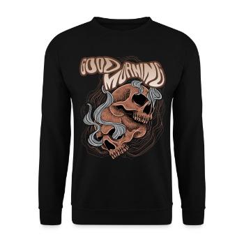 Vintage Skull Totenkopf Spruch Good-Morning - Unisex Pullover - Schwarz - Vorne - Alina (178cm) & Michal (187cm)