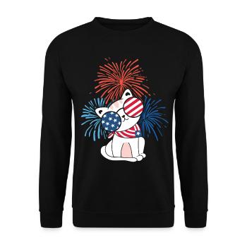 Cat, America, 4th July, USA Flag USA Fireworks - Unisex Sweatshirt - black - Front - Alina (178cm) & Michal (187cm)