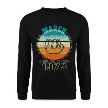 Sloth März 1973 Jahrgang Vintage Retro Geburtstag - Unisex Pullover - Schwarz - Vorne - Alina (178cm) & Michal (187cm)