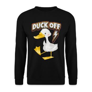 Comic duck, funny saying Duck-Off, Pun - Unisex Sweatshirt - black - Front - Alina (178cm) & Michal (187cm)