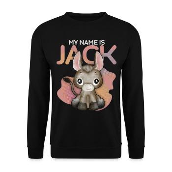 Esel, Jack-Donkey, lustiger Spruch My-Name-Is-Jack - Unisex Pullover - Schwarz - Vorne - Alina (178cm) & Michal (187cm)