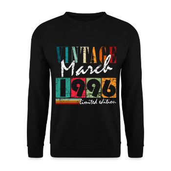 März 1996 | Geburtstagsgeschenk - Unisex Pullover - Schwarz - Vorne - Alina (178cm) & Michal (187cm)