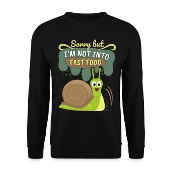 Drôle d’escargot, Fast-food Slowfood Dire Comic - Sweat-shirt Unisexe - noir - Devant - Alina (178cm) & Michal (187cm)