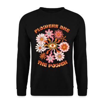 Vintage-1970 Retro-70er Jahre Groovy Blumen Spruch - Unisex Pullover - Schwarz - Vorne - Alina (178cm) & Michal (187cm)