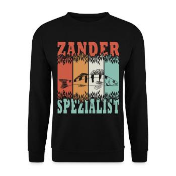 Zander Spezialist - Angeln, Angler Geschenk - Unisex Pullover - Schwarz - Vorne - Alina (178cm) & Michal (187cm)