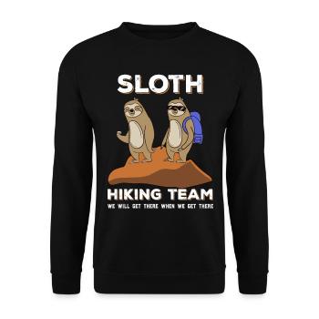 Faultier Wander Team Wir kommen an wenn wir ankomm - Unisex Pullover - Schwarz - Vorne - Alina (178cm) & Michal (187cm)