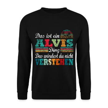 Name Alvis - Unisex Pullover - Schwarz - Vorne - Alina (178cm) & Michal (187cm)