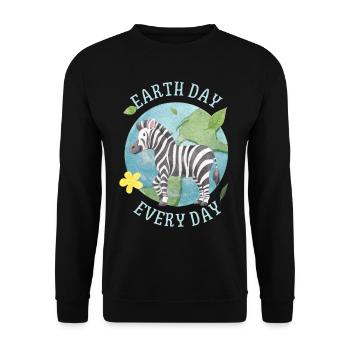 Earth Day Every Day, Spruch mit Zebra Umweltschutz - Unisex Pullover - Schwarz - Vorne - Alina (178cm) & Michal (187cm)