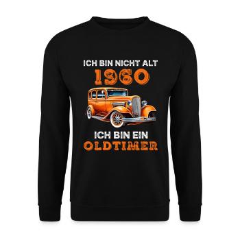 Oldtimer Auto Vintage 1960 Geburtstag Spruch - Unisex Pullover - Schwarz - Vorne - Alina (178cm) & Michal (187cm)