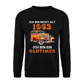 Oldtimer Auto Vintage 1963 Geburtstag Spruch - Unisex Pullover - Schwarz - Vorne - Alina (178cm) & Michal (187cm)