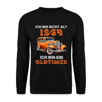 1964 Geburtstag Oldtimer Auto Spruch - Unisex Pullover - Schwarz - Vorne - Alina (178cm) & Michal (187cm)