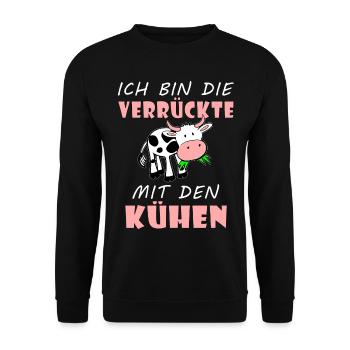 Kuhliebhaber Geschenke lustiger Spruch Kuh Kühe - Unisex Pullover - Schwarz - Vorne - Alina (178cm) & Michal (187cm)