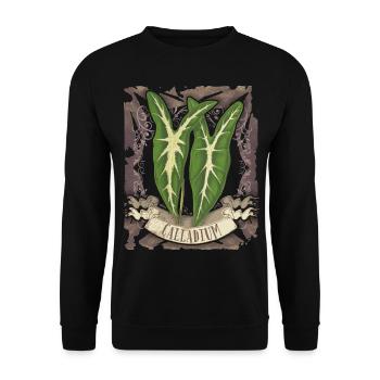 Calladium Lemaireanum vintage botanische Blätter - Unisex Pullover - Schwarz - Vorne - Alina (178cm) & Michal (187cm)