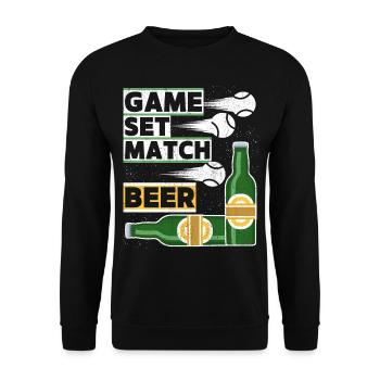 Tennis Spruch Game-Set-Match, Bier lustiger Spruch - Unisex Pullover - Schwarz - Vorne - Alina (178cm) & Michal (187cm)
