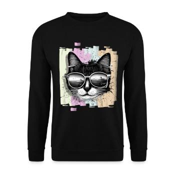 Cat Sunglasses - Unisex Sweatshirt - black - Front - Alina (178cm) & Michal (187cm)