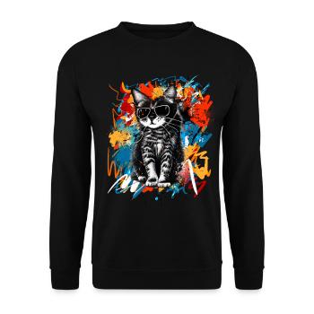Coole Katze Mit Sonnenbrille - Unisex Pullover - Schwarz - Vorne - Alina (178cm) & Michal (187cm)