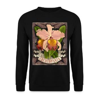 Vintage Orchidee botanische Illustration Spruch - Unisex Pullover - Schwarz - Vorne - Alina (178cm) & Michal (187cm)