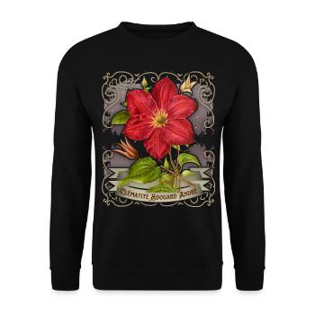 Vintage Clematis botanische Illustration - Unisex Pullover - Schwarz - Vorne - Alina (178cm) & Michal (187cm)