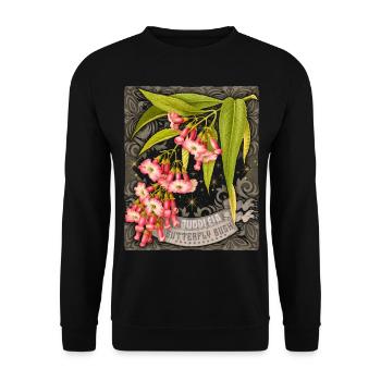 Schmetterlingsflieder alte botanische Illustration - Unisex Pullover - Schwarz - Vorne - Alina (178cm) & Michal (187cm)