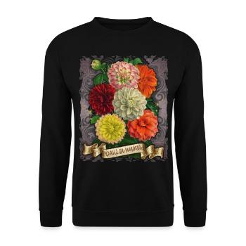 Vintage Dahlien botanische Blumen Illustration - Unisex Pullover - Schwarz - Vorne - Alina (178cm) & Michal (187cm)