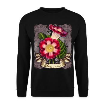 Vintage Gloxinie Blume botanische Illustration - Unisex Pullover - Schwarz - Vorne - Alina (178cm) & Michal (187cm)