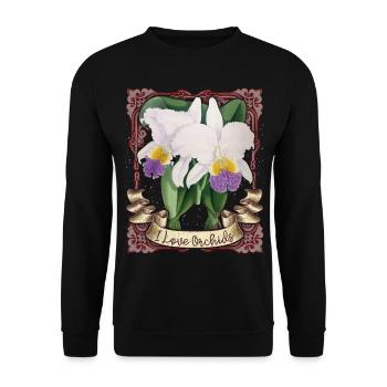 Vintage Orchid Illustration, I-Love-Orchids - Unisex Sweatshirt - black - Front - Alina (178cm) & Michal (187cm)