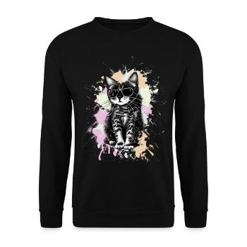 Coole Katze Mit Sonnenbrille - Unisex Pullover - Schwarz - Vorne - Alina (178cm) & Michal (187cm)