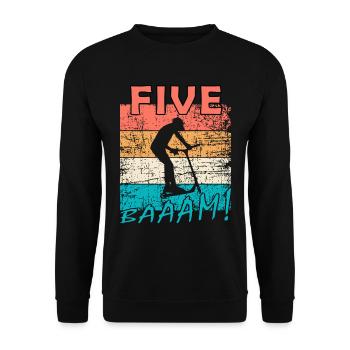 Scooter Stuntscooter 5. Geburtstag 5 - Unisex Pullover - Schwarz - Vorne - Alina (178cm) & Michal (187cm)