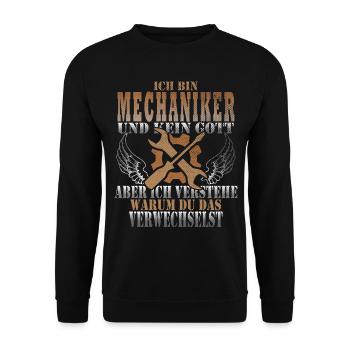 Mechaniker Mechanikerin Mechanik Geschenk - Unisex Pullover - Schwarz - Vorne - Alina (178cm) & Michal (187cm)