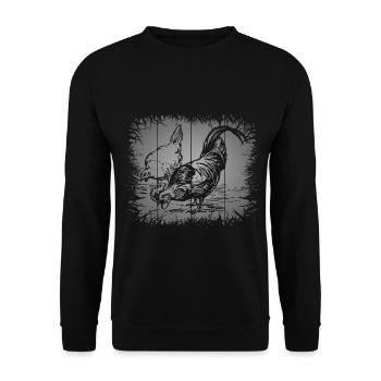 Landwirtin Hühner Flüsterin Bäuerin - Unisex Pullover - Schwarz - Vorne - Alina (178cm) & Michal (187cm)
