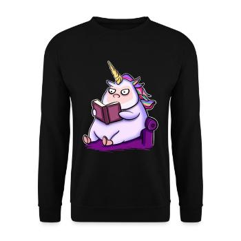 Einhorn Lesen Buch Bücher - Unisex Pullover - Schwarz - Vorne - Alina (178cm) & Michal (187cm)