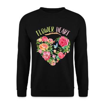 Romantisches Herz mit Blumen Aquarell Valentinstag - Unisex Pullover - Schwarz - Vorne - Alina (178cm) & Michal (187cm)