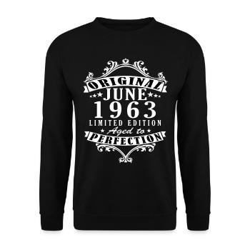 Juni 1963 Jubiläum 1963 Legenden Juni - Unisex Pullover - Schwarz - Vorne - Alina (178cm) & Michal (187cm)