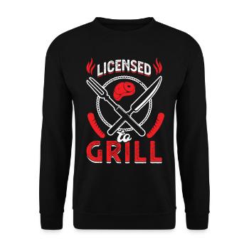 Grillen - Grillmeister - Lizenz zum Grillen - Unisex Pullover - Schwarz - Vorne - Alina (178cm) & Michal (187cm)