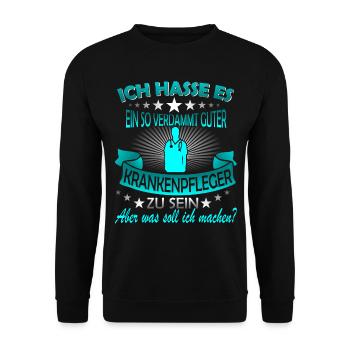Geschenkidee für Krankenpfleger Pflegerin Pfleger - Unisex Pullover - Schwarz - Vorne - Alina (178cm) & Michal (187cm)